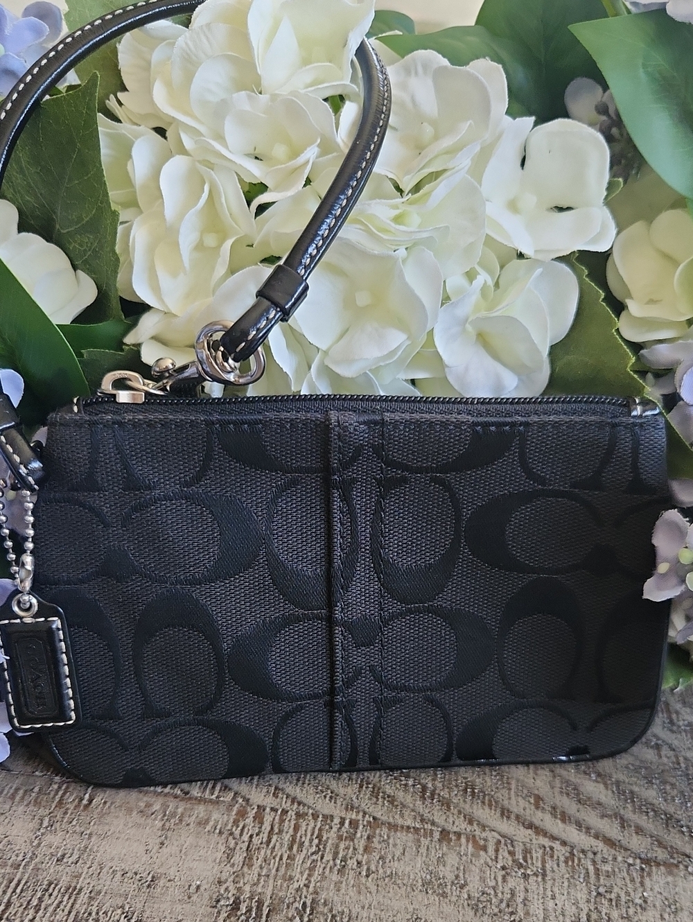 Coach Black Signature Jacquard Wristlet Clutch